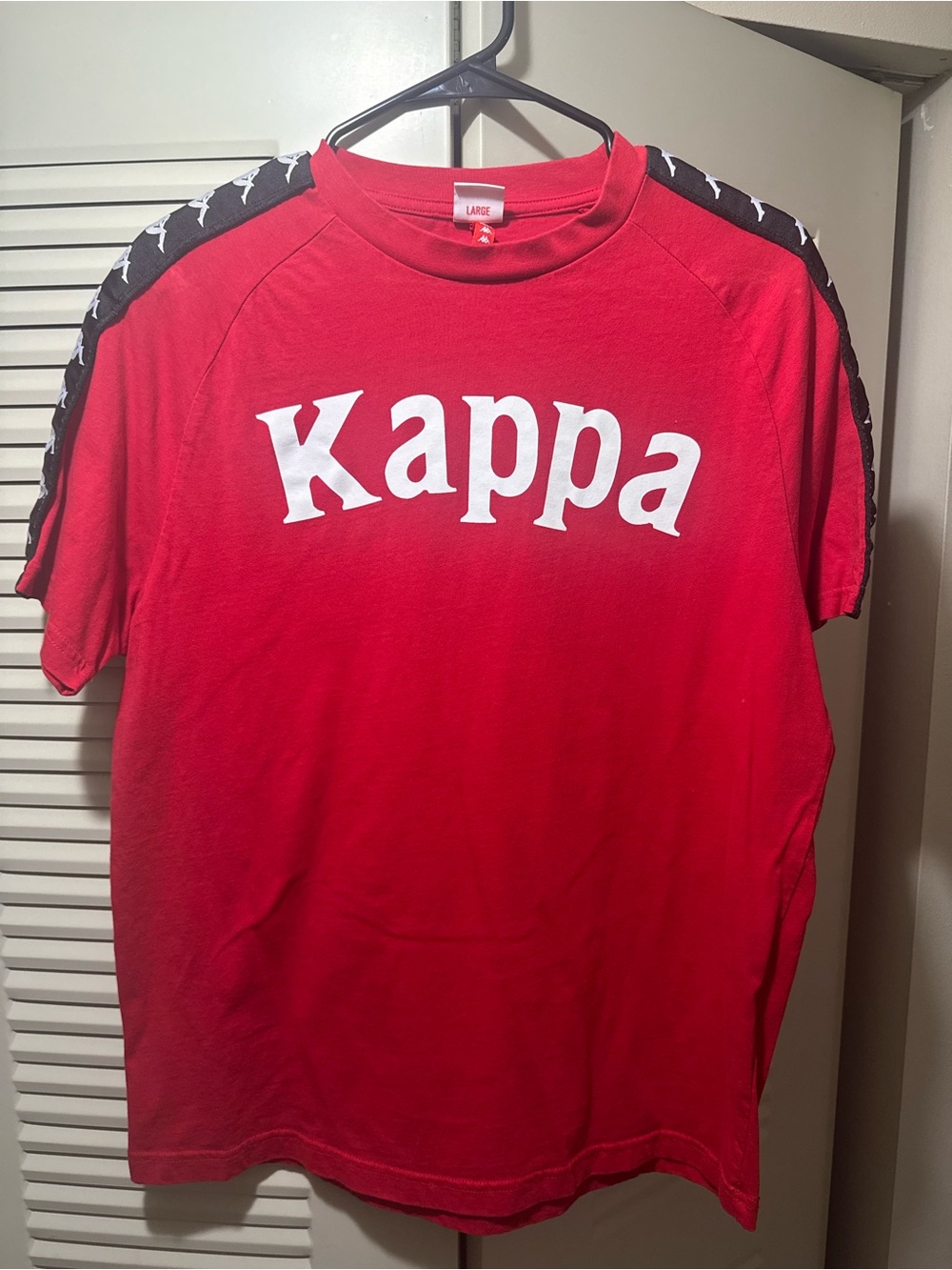 Kappa Red Short-Sleeve Logo Tee with Black Shoulder Tape